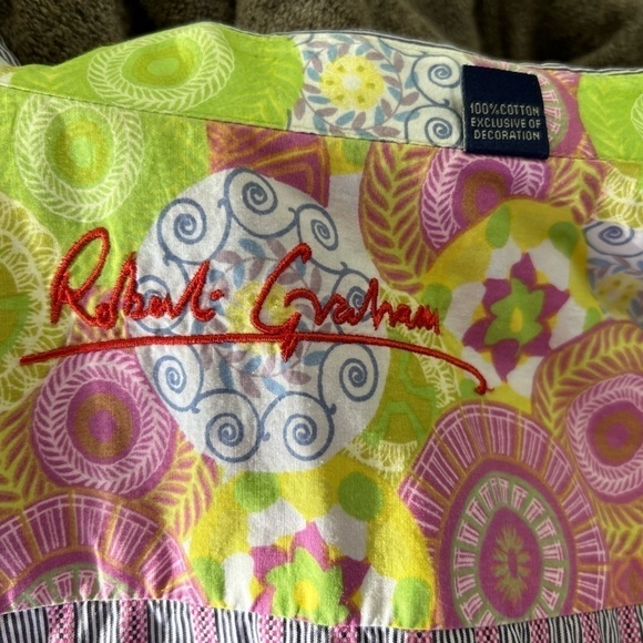 Robert Graham Long Sleeve Button Down Shirt Large Multicolor Pink Blue Floral - Picture 9 of 13